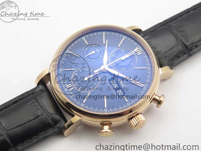 MIROTIME 0106 Portofino Chrono RG ZF 1:1 Best Edition Blue Dial Gold Markers on Black Leather Strap A FlexibleFit 7112
